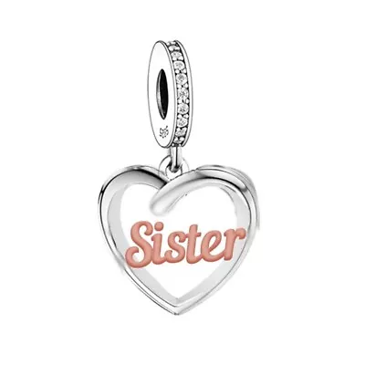 $27.99 • Buy S925 Silver & Rose Gold Open Heart Sister Gift Charm By YOUnique Designs