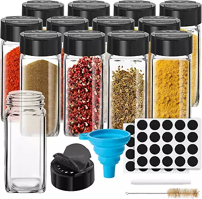 12 Pack Glass Spice Jars With Labels 4Oz Spices Containers Spice Jars With Blac • $25.05