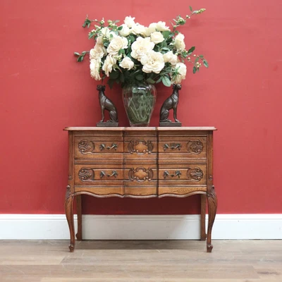 $950 • Buy Antique French Chest Of Drawers, Hall Cabinet Cupboard Of 2 Drawers, Oak & Brass