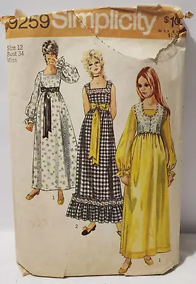 Vintage Simplicity 9259 Pattern Maxi Dress & Bolero Misses 12 /B34 CUT 1970s • $9.99