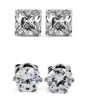 2 PAIRS CZ CLEAR ROUND+SQUARE MAGNETIC STUD EARRINGS Men Women • $12.49