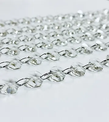 49pcs Clear Crystal Chain 14mm Octagon Chandelier  Light Droplet Glass Wedding • £6.99