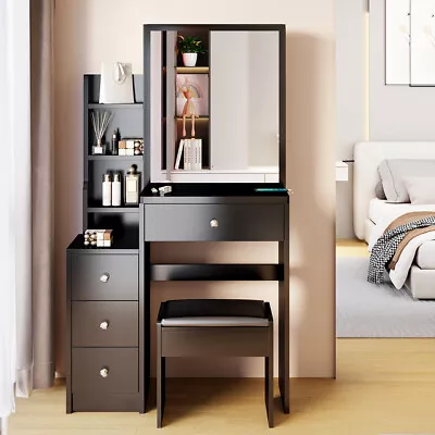 Modern Makeup Dressing Table With Cushioned Dressing Stool Large Sliding Mirror • $151.99