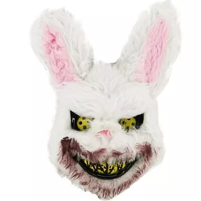 Scary Killer Fluffy Bunny Mask Halloween Horror White Rabbit Fancy Dress • £9.99