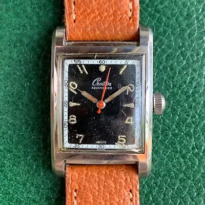 Vintage Croton Aquamedico Black Dial Strainless Steel Rectangular Wristwatch • $249