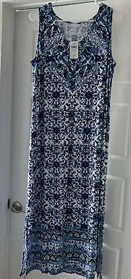 J. Jill Size L Blue/White Floral Sleeveless Stretch Jersey Maxi Dress NWT • $25