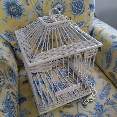 Vintage White Wicker Bamboo Hanging Decorative Bird Cage • $29.99