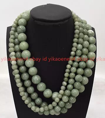 Handmade Natural 6/8/10/12mm Green Jade Gemstone Round Beads Necklace 18-36in • £5.40