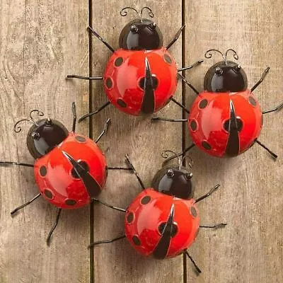 4pcs Metal Bugs Ladybugs Wall Ground Fence Garden Outdoor Art Decoration Ladybug • £6.38