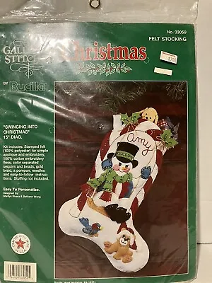 Vintage Bucilla Christmas Stocking Embroidery Kit Snowman Swing NOS 33059 • $19.99