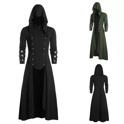 Men Gothic Trench Party Cloak Costume Long Jacket Coats Steampunk Hooded • $32.46