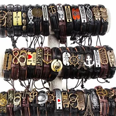 20pcs Wholesale Lots Mixed Styles Vintage Biker Leather Cuff Bracelets Jewelry • $17.11