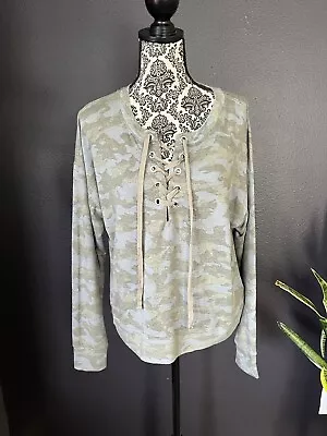 Mudd Junior's Size XL Camo Long Sleeve Soft Shirt Modal Blend Lace Up Front • $12.98