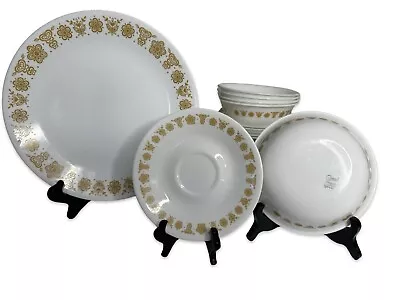 Vintage 1970s CORELLE BUTTERFLY GOLD Corning Dinnerware Lot Plates And Bowls • $58.99