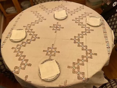 Prestine White Madeira Embroidered VENETIAN Style Tablecloth 58 X72  + 4 Napkins • $199