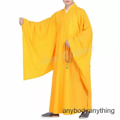 Men Buddhist Shaolin Monk Robe Kung Fu Uniform Long Gown Martial Arts Loose Soft • $41.04