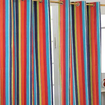 Multi New England Osaka Stripes Ready Made Eyelet Curtain Pair  • £29.99