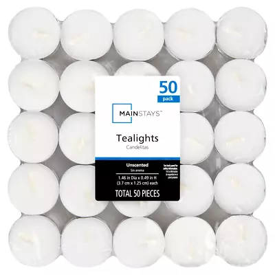 Mainstays White Unscented Indoor/Outdoor Tealight Candles 50 Count • $5.95
