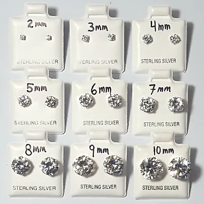 925 Sterling Silver Round Cut Clear Cubic Zirconia Stud Earrings Assorted Sizes • $9.30