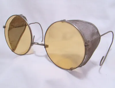 Vintage Safety Glasses W/ Yellow Lenses Folding Covers Steampunk Riding Goggles • $59.95