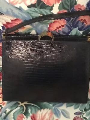 Vintage 1960s Bellestone Genuine Lizard Black Ladies Handbag • $50