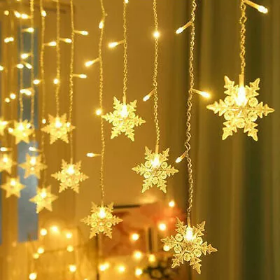 $12.99 • Buy Christmas LED Curtain Window Snowflake String Fairy Lights Waterproof Xmas Decor