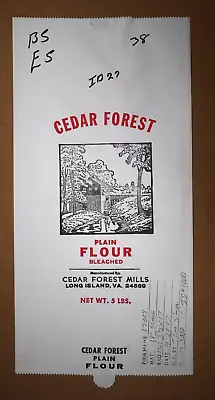 Vintage Sack Paper Bag - PLAIN FLOUR CEDAR FOREST MILLS LONG ISLAND VA. 2007 • $15