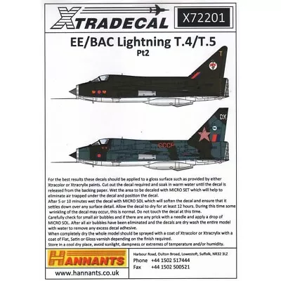 1:72 EE/BAC Lightning T.4/T.5 Part 2 X72201 Xtradecal • £8.99