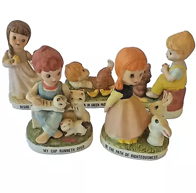 VINTAGE 5 Porcelain Child Figurines W/ Animals & Bible Psalms Made In Korea • $23.50