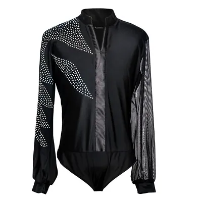 Men Puff Long Sleeve Salsa Jazz Latin Dance Shirt Top Shiny Glitter Faux Diamond • £34.79