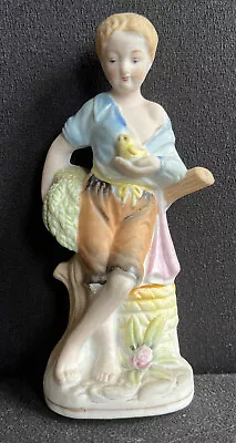 Vintage MARURI JAPAN Bisque Porcelain Boy Holding Bird 5” • $6.95