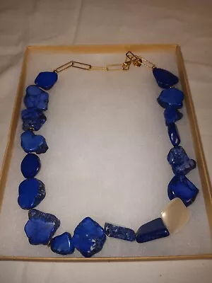 Vintage Aneela Freeform Blue Lapis  Lazuli Gold Accented Choker Necklace 20   • $124.99