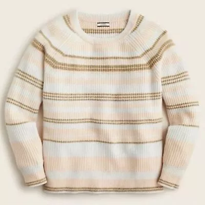 J CREW ($220) Long Sleeve Striped Cashmere Ribbed Crewneck Sweater Sweatshirt L • $88