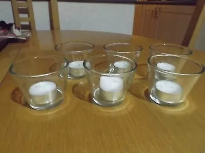 6 Glass Candle Holders With Tealights NEW • £2.20