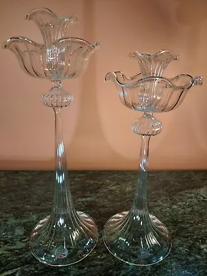 Pair Of Art Glass Blown Glass Candlesticks Candle Holders Vetrart Vetro Soffiato • $39.99