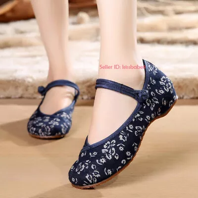 £16.26 • Buy Women Chinese Traditional Casual Flower Cloth Shoes Flat Mary Jane Handmade Shoe