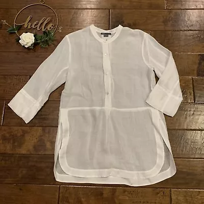 Vince Womens Top Sheer Mid Placket 3/4 Sleeve Collarless Tunic White Size XS • $62.99