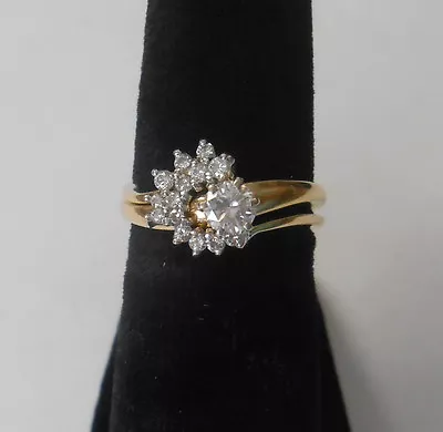 Gorgeous 14K Gold Diamond Wedding Ring Set Engagement Matching Insert Band Siz 7 • $499