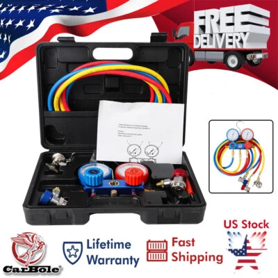 $59.99 • Buy Refrigerant HVAC AC Manifold Gauge Can Tap Kit Pressure Guage 1/4  SAE Gauges US