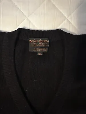 $90 • Buy Vintage Yves Saint Laurent 100% Cashmere Sweater Black Mens XL V-Neck
