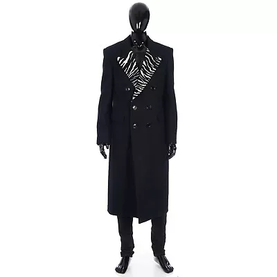 CELINE 3950$ Black Overcoat - Double Breasted Tiger Print Jacquard Collar • $2060