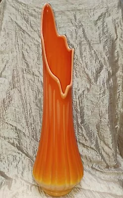 Vintage MCM LE Smith Bittersweet Orange 22” Smoothie Ribbed Swung Glass Vase • $250