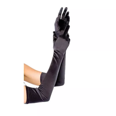 Women's Evening Party Formal Gloves  22  Long Black White Satin Finger Mittens • $7.58