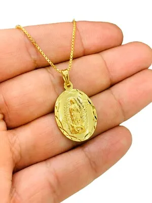 Medalla De La Virgen De Guadalupe 14k Gold F For Womens Mens 26x18 Box Chain 20  • $34.99