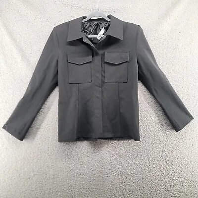 ZARA Womens Blazer Sz XL Black Notch Collar Lined Jacket Shoulder Pads Modern • $19