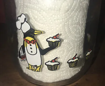 Penguin Cupcake Chef Carlton Glass 1 Liter Cookie Jar W/ Lid Vintage • $19.99