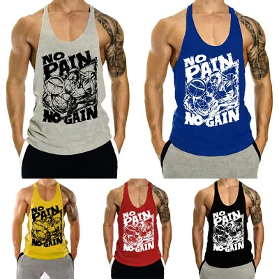 Mens Muscle Sleeveless Tank Print Top Bodybuilding Sport Gym Casual Vest T-shirt • £8.32