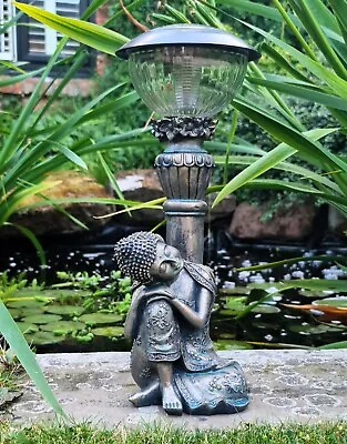 Garden Ornament Solar Buddha Statue Pond Lantern Decoration 42cm • £19.50