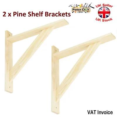 2 X Wooden Shelf Supports Reinforced Brackets PINE 3 Sizes • £7.97