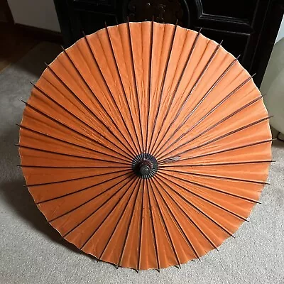 Vtg 1960s Japan Orange PAPER UMBRELLA Parasol 2 Small Tears • $19